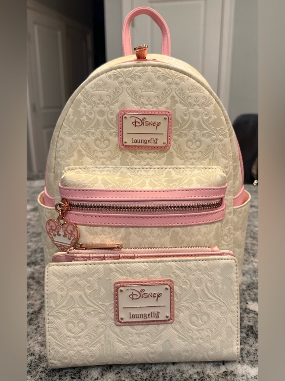 Disney Loungefly Cream & Pink Mini Backpack with Wallet